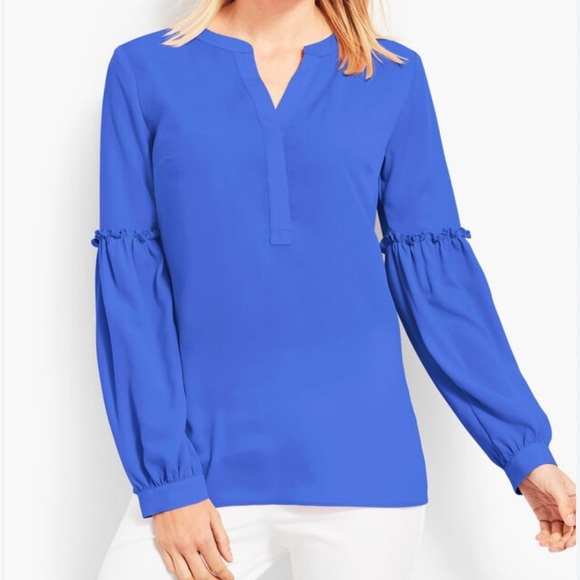 Talbots blue long sleeve popover tunic blouse - Picture 1 of 7